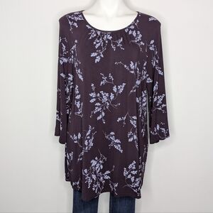 J Jill Wearever Purple Floral Long Sleeve Oversized Lounge Long Top L